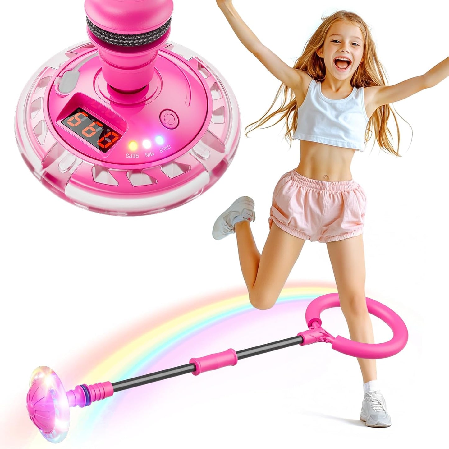 Hot Bee Ankle Skip Ball for Kids with Counter, Timer, Cal Calculator, Girl Birthday Gifts for Age 5 6 7 8 9 10+, Rechargeable Foldable Sports Toy Skip it Toy for Kids Xmas Present