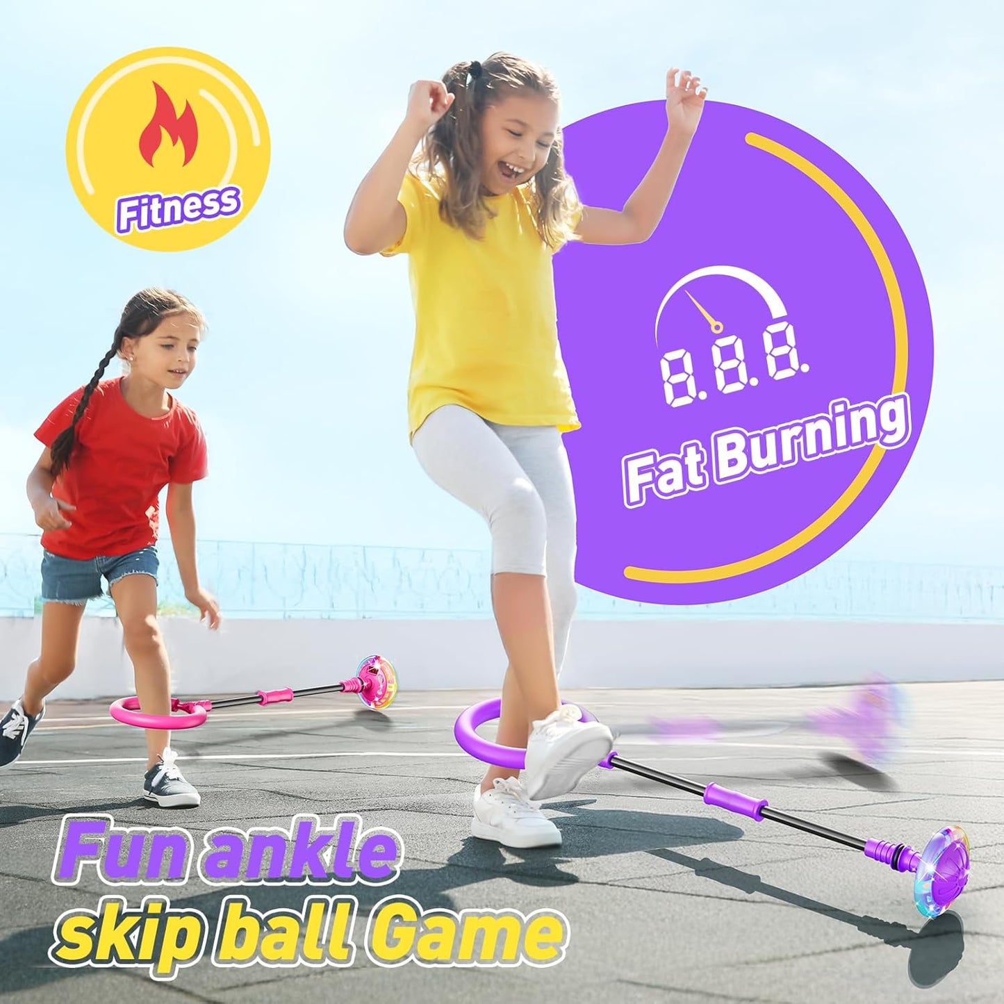 Hot Bee Ankle Skip Ball for Kids with Counter, Timer, Cal Calculator, Girl Birthday Gifts for Age 5 6 7 8 9 10+, Rechargeable Foldable Sports Toy Skip it Toy for Kids Xmas Present
