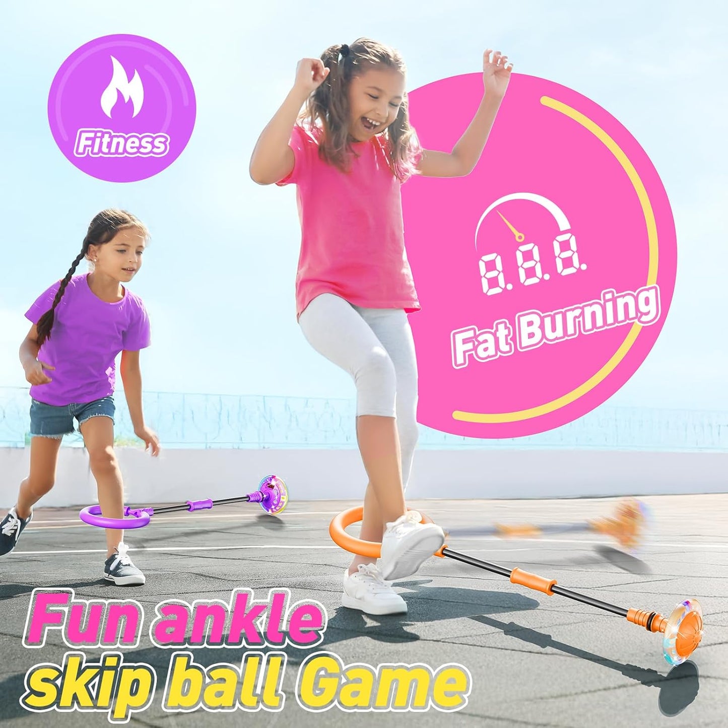 Hot Bee Ankle Skip Ball for Kids with Counter, Timer, Cal Calculator, Girl Birthday Gifts for Age 5 6 7 8 9 10+, Rechargeable Foldable Sports Toy Skip it Toy for Kids Xmas Present