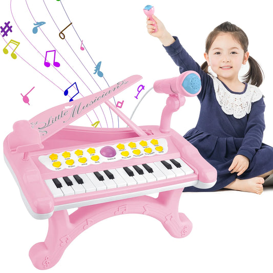 Hot Bee Musical Instrument with Microphone for Toddlers, Pink Baby Piano Keyboard Toys for Kids, Preschooler Music Learning Popular Piano Toys, Birthday Christmas Gift for Girls Boys Aged 3 4 5 6+