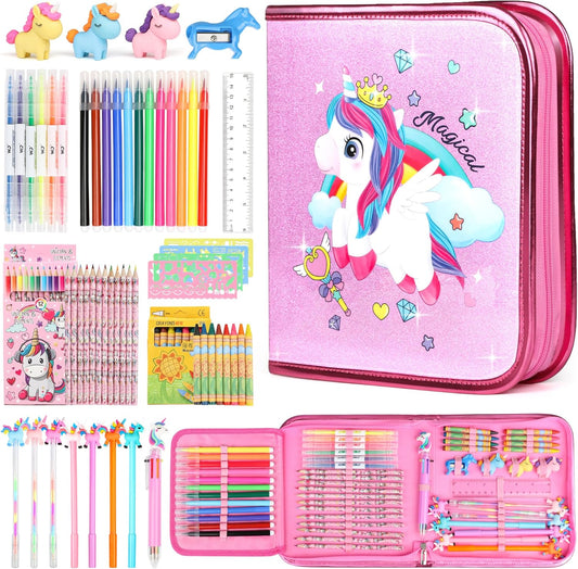 Hot Bee Colouring Pens, Unicorn Gifts for Girls 4 5 6 Year Old, Stationery Kids Art Set, Toys for 4-7 Year Olds Girls, Travel Coloring Markers Sets for Kids Ages 4 5 6 7 8