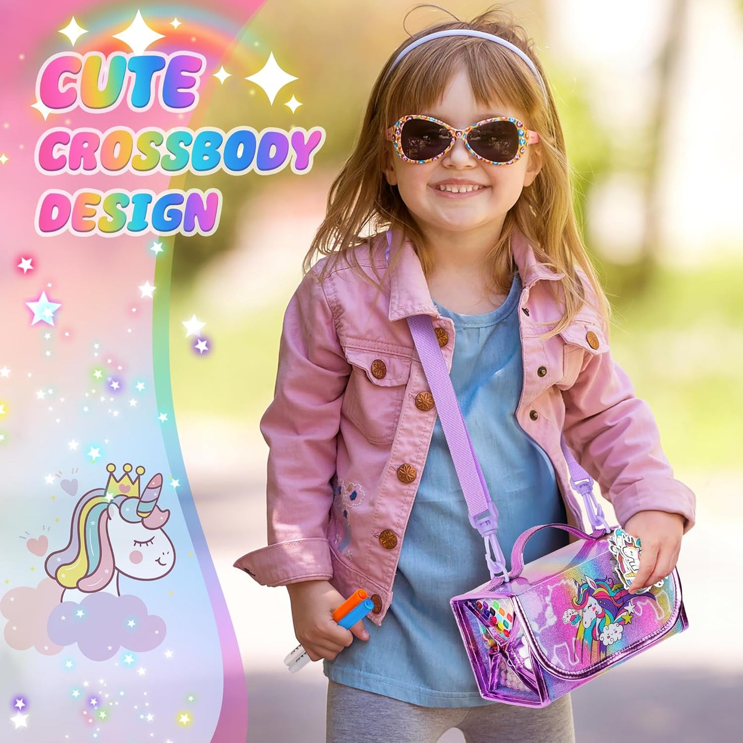 Hot Bee Unicorn Gifts for 4-7 Year Old Girl, Colouring Pens, Arts and Crafts Kits for Kids, Toys for 4-8 Year Old Girls, Unicorn Pencil Case for Girls