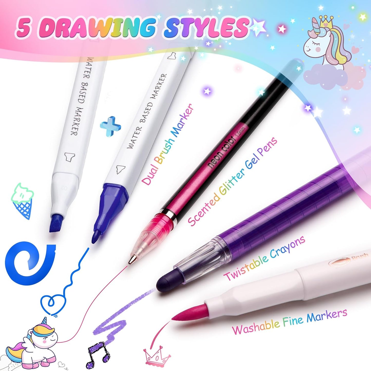 Hot Bee Unicorn Gifts for 4-7 Year Old Girl, Colouring Pens, Arts and Crafts Kits for Kids, Toys for 4-8 Year Old Girls, Unicorn Pencil Case for Girls