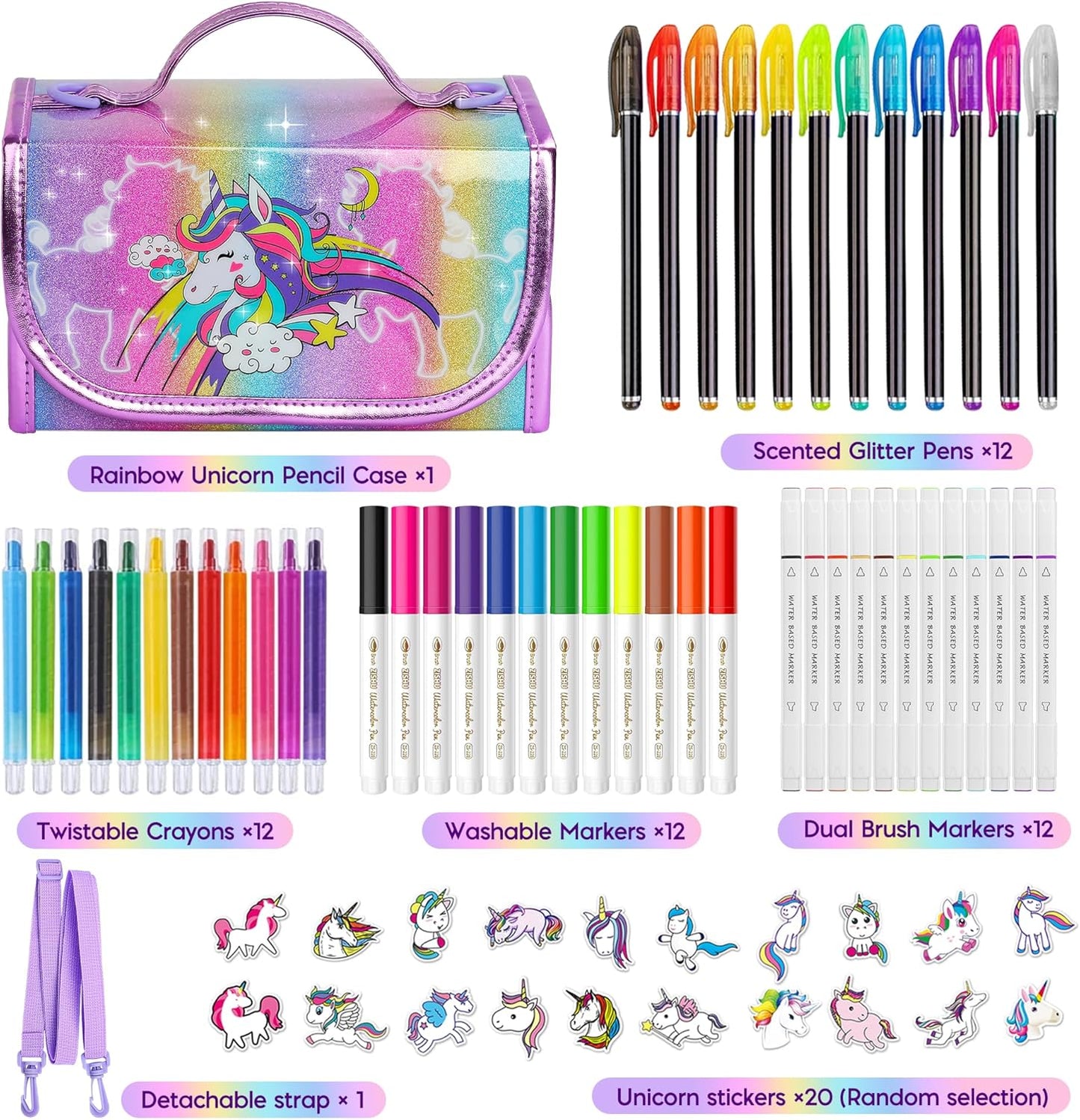 Hot Bee Unicorn Gifts for 4-7 Year Old Girl, Colouring Pens, Arts and Crafts Kits for Kids, Toys for 4-8 Year Old Girls, Unicorn Pencil Case for Girls