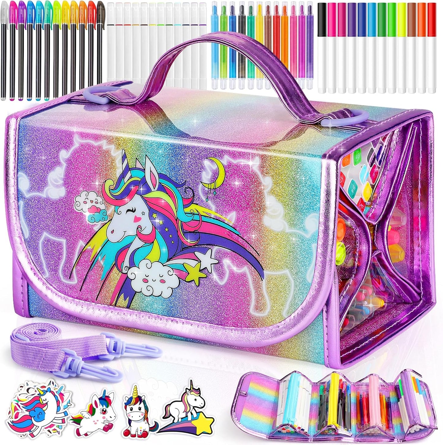 Hot Bee Unicorn Gifts for 4-7 Year Old Girl, Colouring Pens, Arts and Crafts Kits for Kids, Toys for 4-8 Year Old Girls, Unicorn Pencil Case for Girls