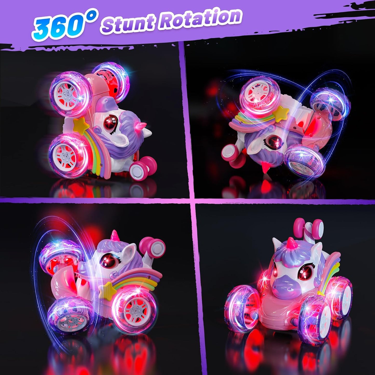 Hot Bee Remote Control Cars, Toy Cars for Kids Age 3+, RC Stunt Car with LED Light, Unicorn Gifts for Girls 3 4 5 6 7 8