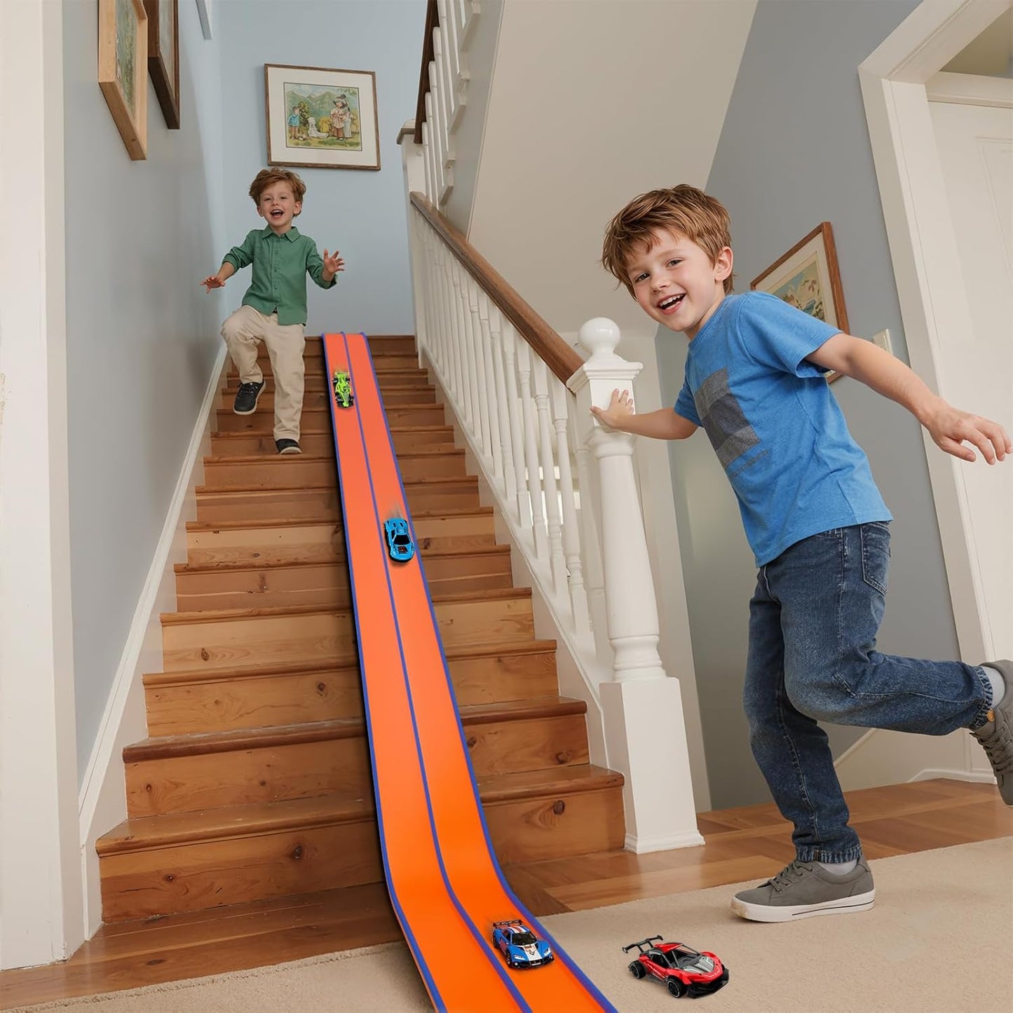Hot Bee 14.7ft Flexible Race Track for 1:64 Diecast Cars - Soft Silicone Dual-Lane Car Track with Heavy-Duty Suction Cups, Portable DIY Wall & Window Race Ramps, Gift for Boys Kids Age 3 4 5 6 7 8