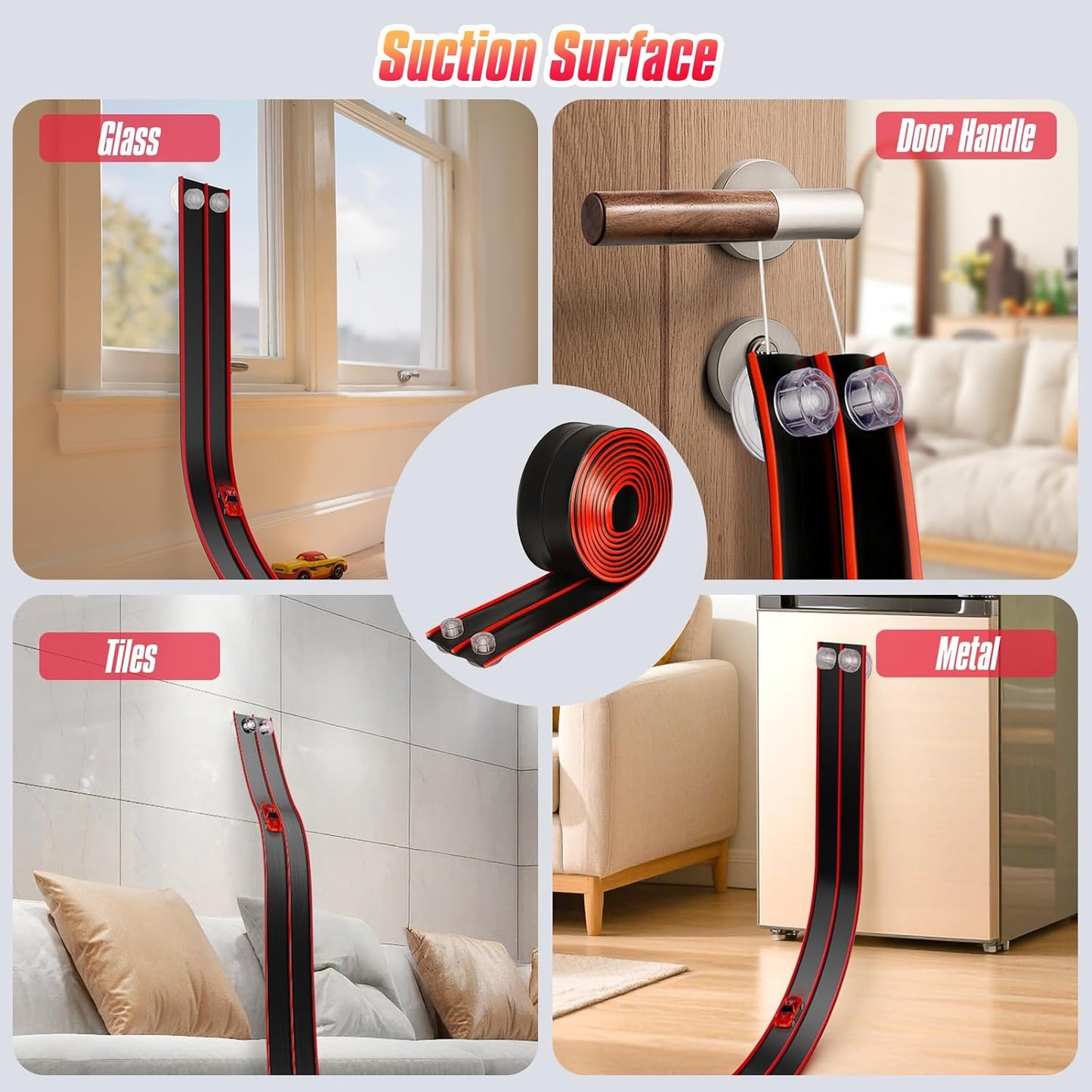 Hot Bee 14.7ft Flexible Race Track for 1:64 Diecast Cars - Soft Silicone Red & Black Car Track with Heavy-Duty Suction Cups, Portable DIY Wall & Window Race Ramps, Gift for Boys Kids Age 3 4 5 6 7 8