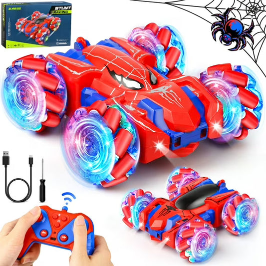 Double-Sided RC Stunt Car, 360° Spins Spider 4WD Remote Control Vehicle with Side-Driving, LED Lights & All-Terrain Tires, Rechargeable Racing Toy Gift for Boys & Girls 6-12