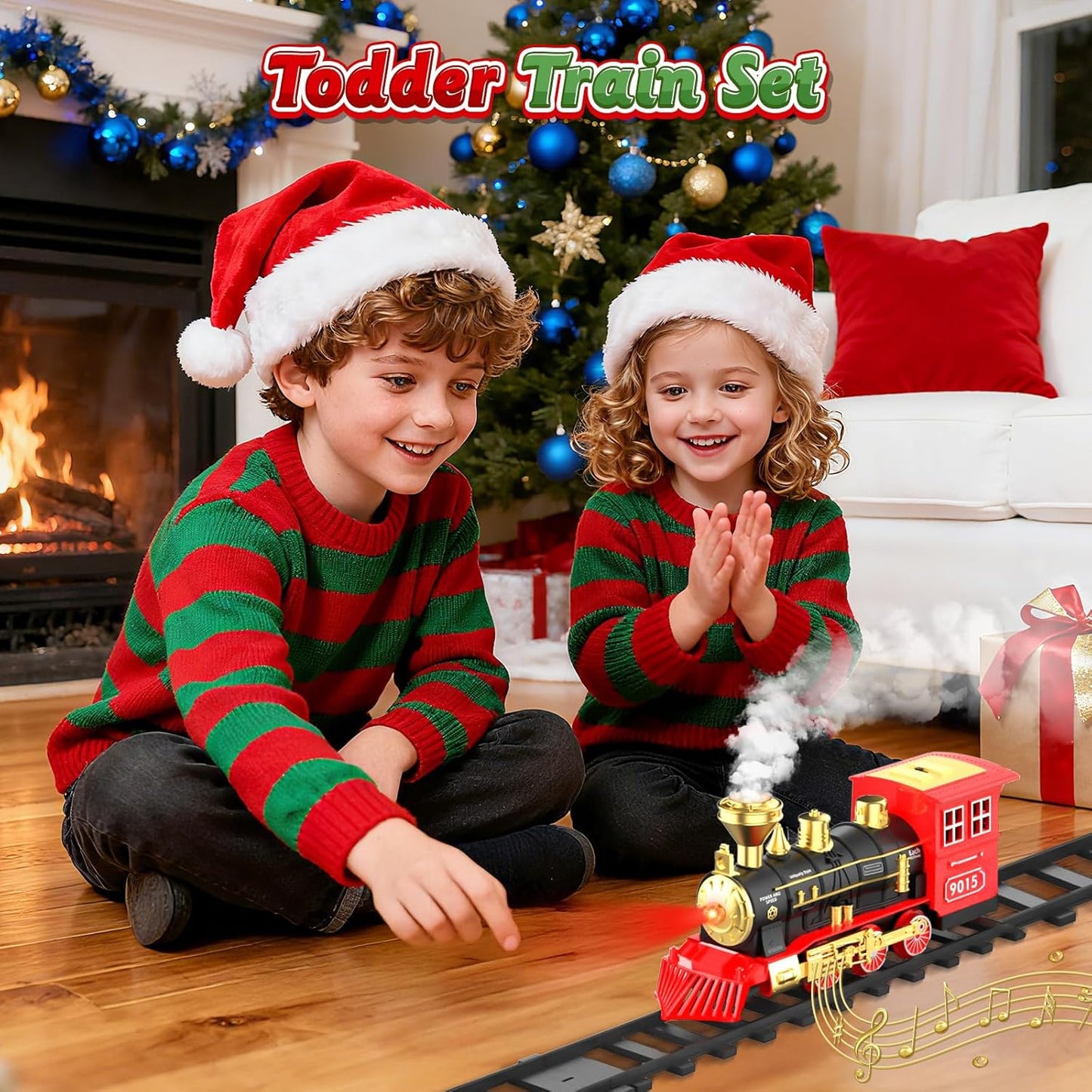 Hot Bee Train Toys Train Steam Locomotive Engine Toy, Smoke, Lights & Sounds, for 3 4 5 6 7+ Year Old Kids