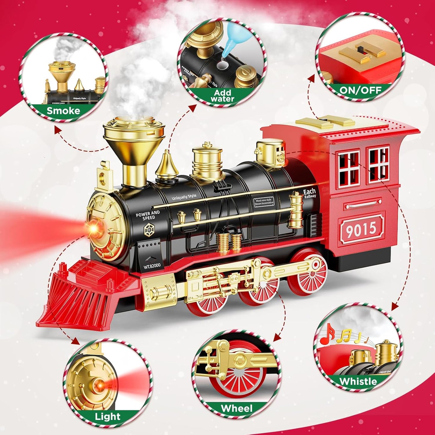 Hot Bee Train Toys Train Steam Locomotive Engine Toy, Smoke, Lights & Sounds, for 3 4 5 6 7+ Year Old Kids