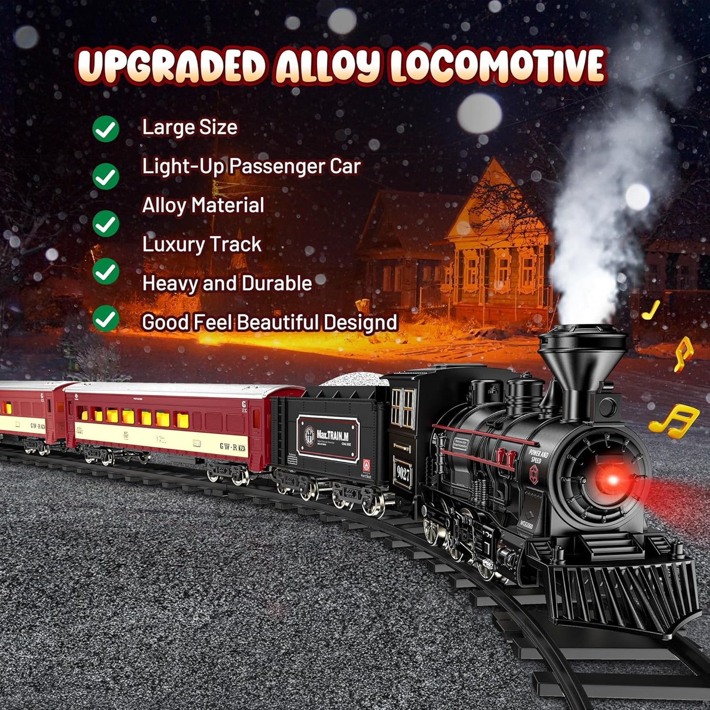 Hot Bee Train Set - Metal Train Toys with Luxury Tracks and Glowing Passenger, Christmas Train Sets for Around The Tree with Smokes, Lights & Sound, Toy Train Set for 3 4 5 6 7+ Years Old Boys Gifts