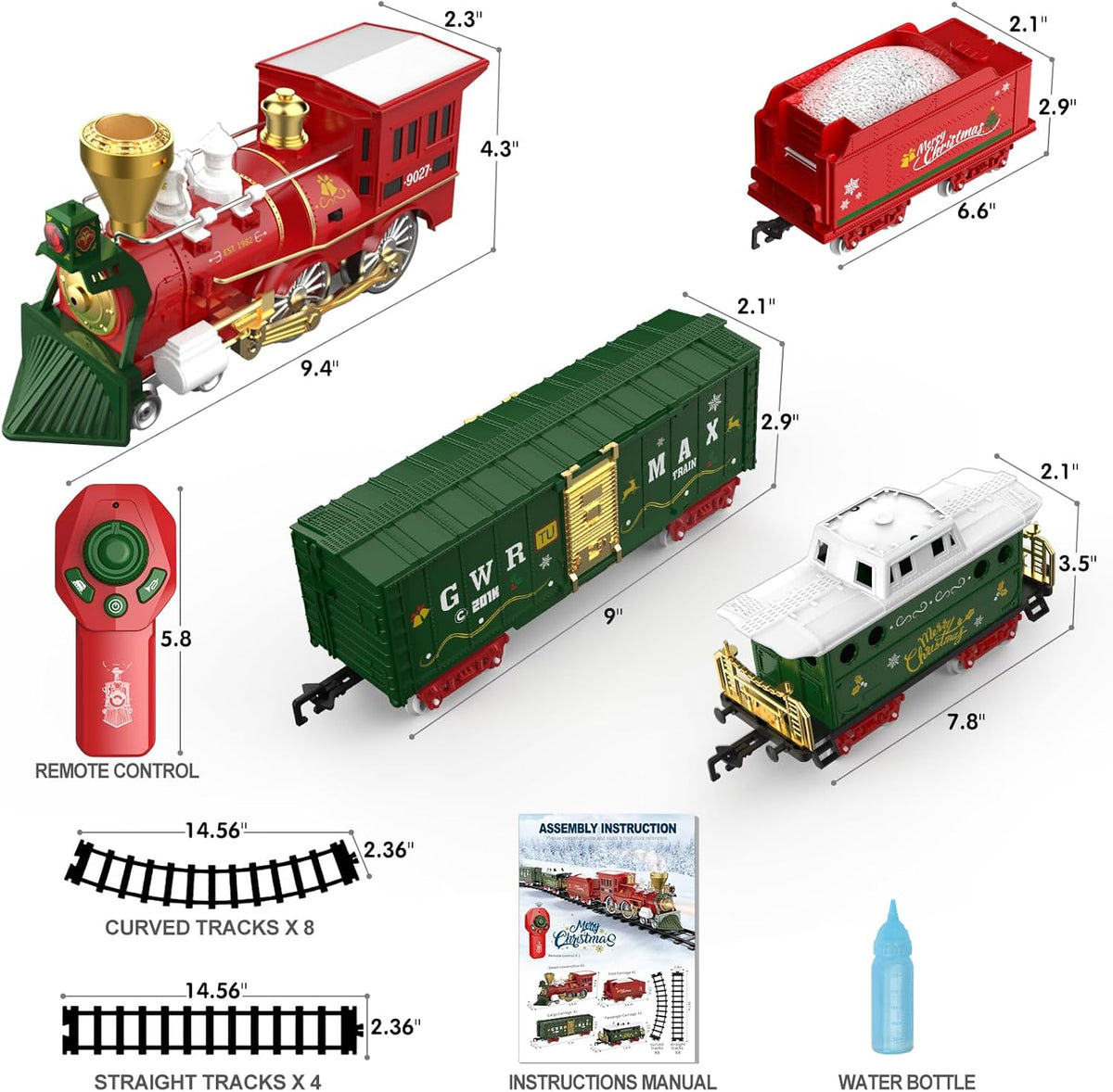 Remote Green Train Hot Bee Christmas Train Set with Remote Control Train Toys w/Smoke, Li