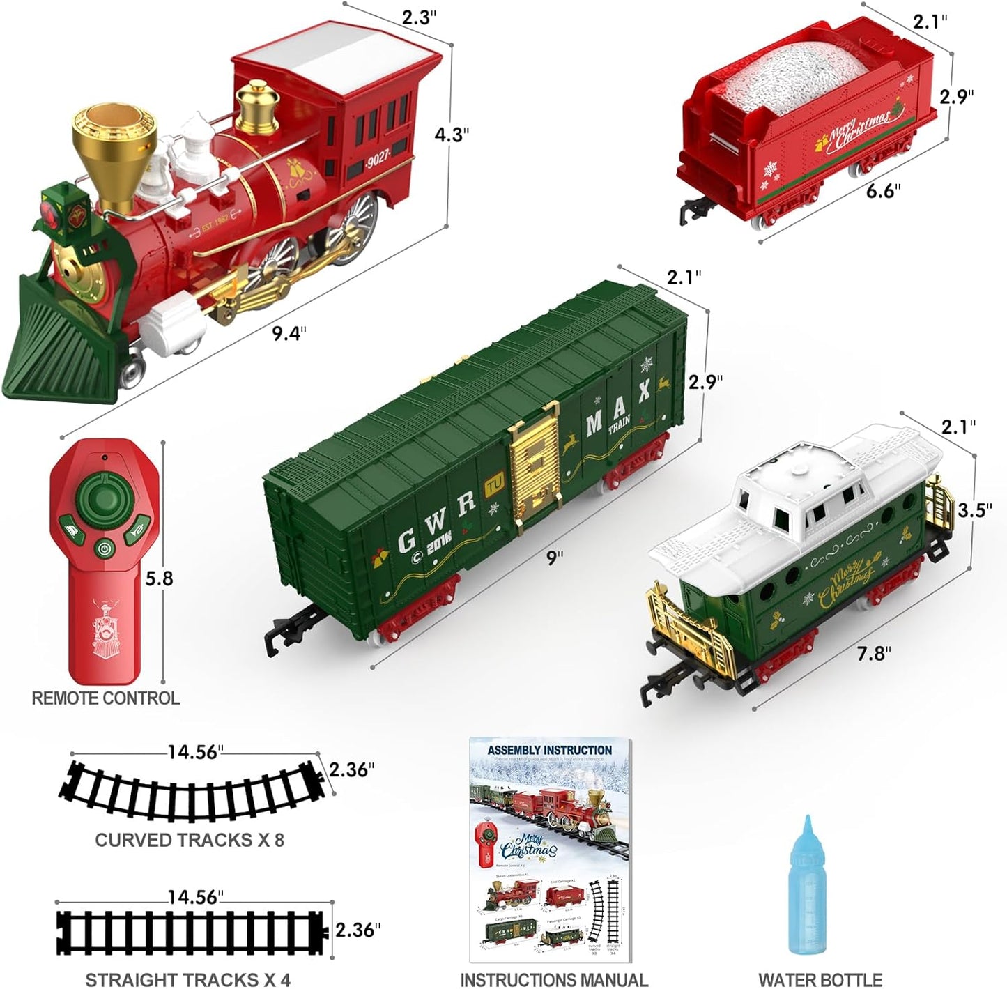 Hot Bee Christmas Train Set with Remote Control Train Toys w/Smoke, Lights & Sound, Christmas Train Sets for Around The Tree, Toy Train for Kids Train Set for 3 4 5 6 7+ Years Old Boys Gifts