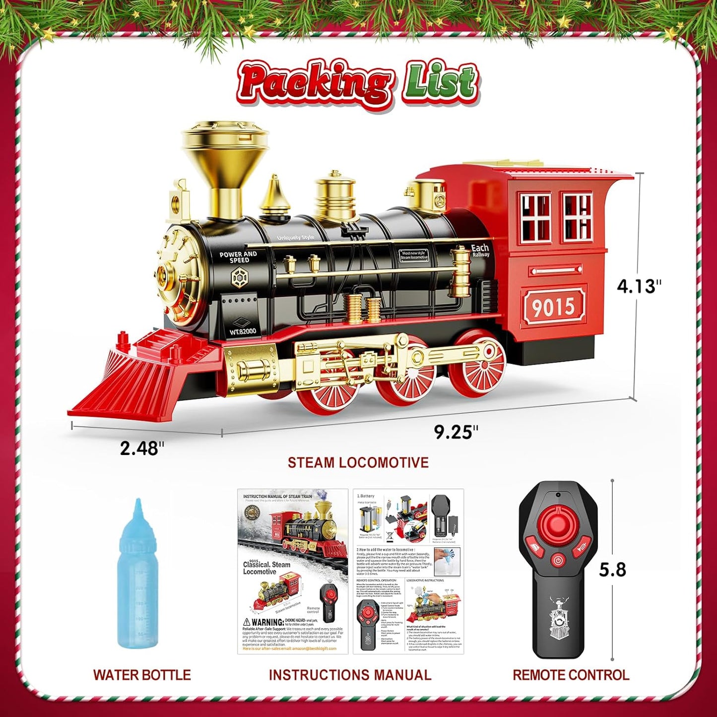 Hot Bee Remote Control Train Locomotive, Train Steam Engine Toy w/Smoke, Lights & Sounds, Christmas Trains Toys Gifts for 3 4 5 6 7 8+ Years Old Kids