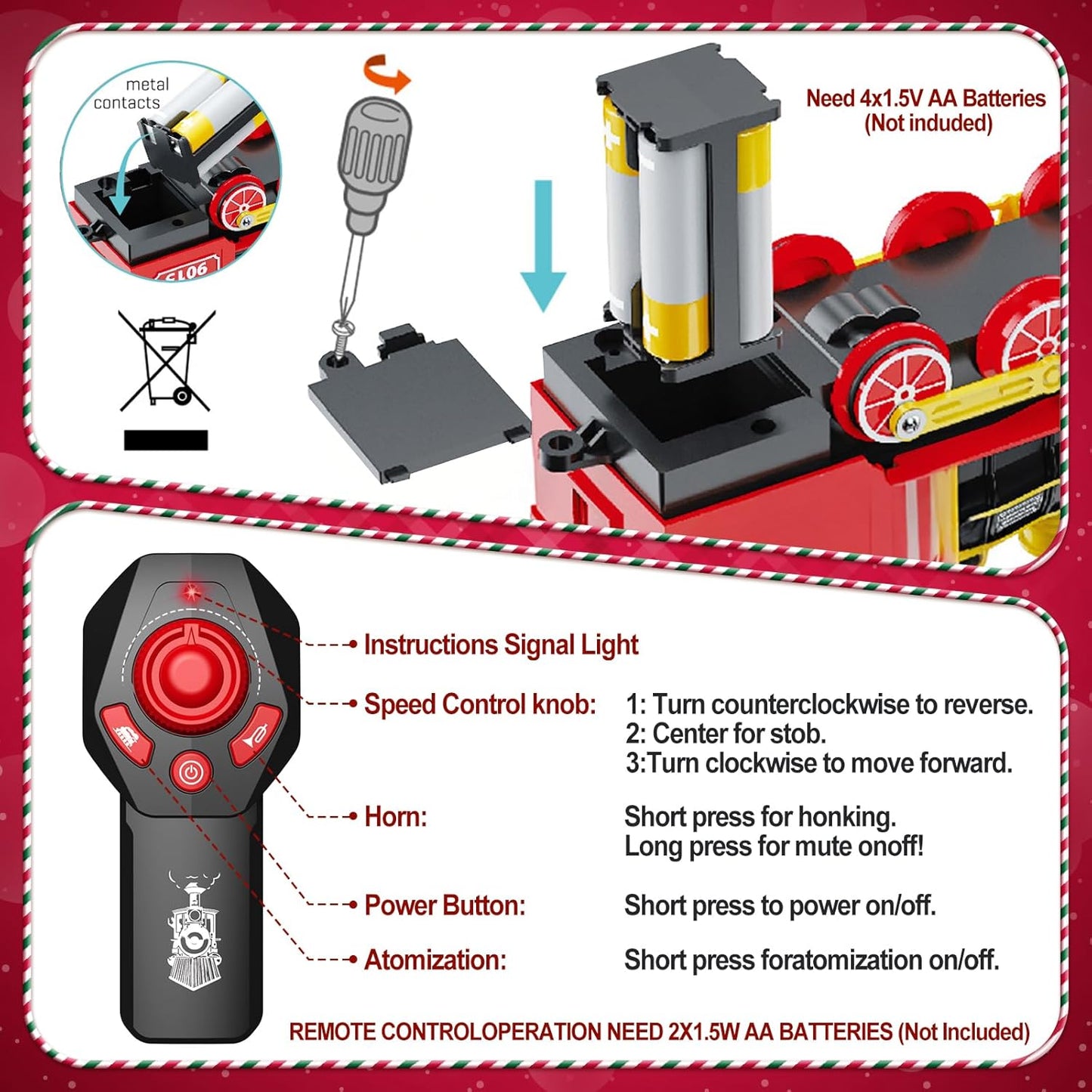 Hot Bee Remote Control Train Locomotive, Train Steam Engine Toy w/Smoke, Lights & Sounds, Christmas Trains Toys Gifts for 3 4 5 6 7 8+ Years Old Kids