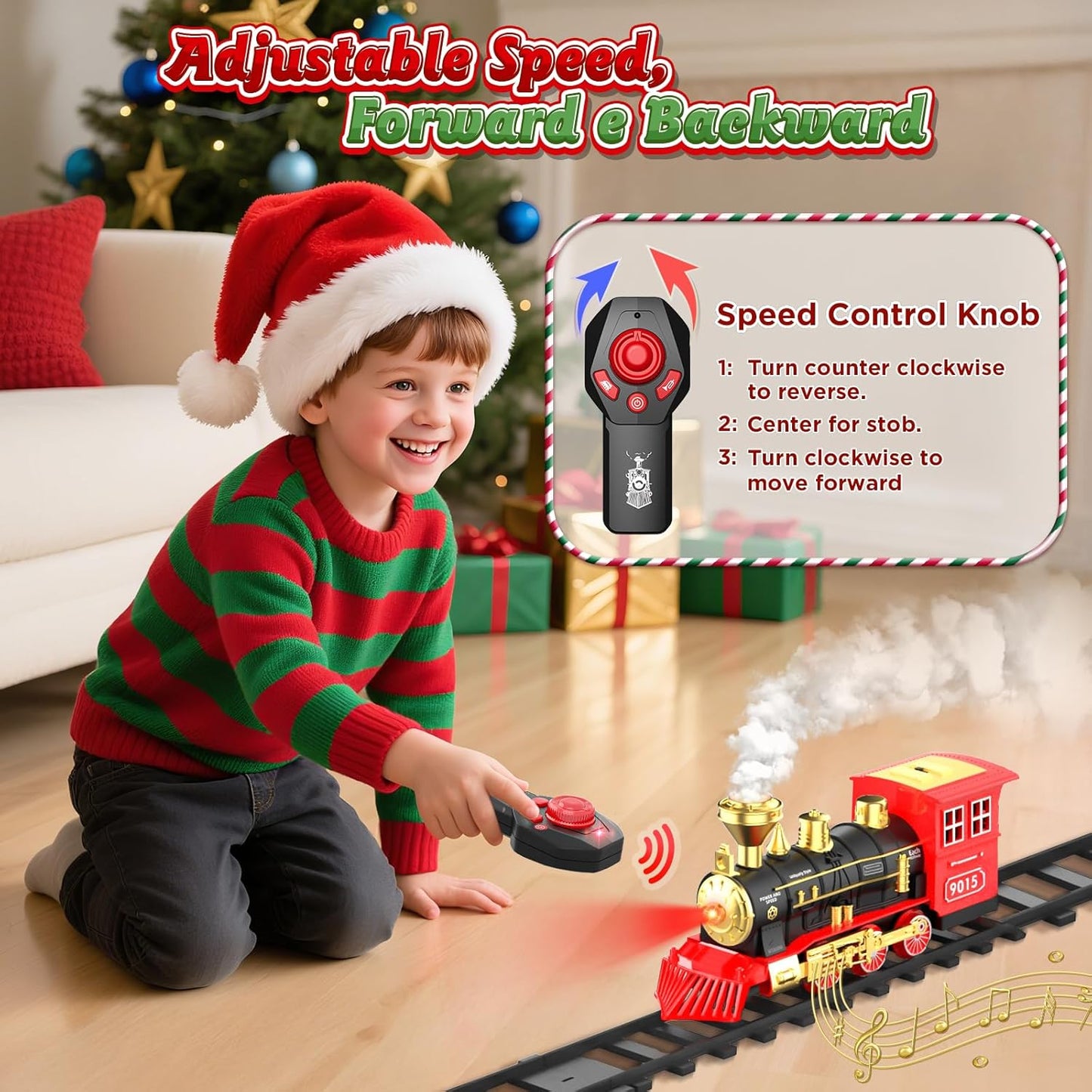 Hot Bee Remote Control Train Locomotive, Train Steam Engine Toy w/Smoke, Lights & Sounds, Christmas Trains Toys Gifts for 3 4 5 6 7 8+ Years Old Kids