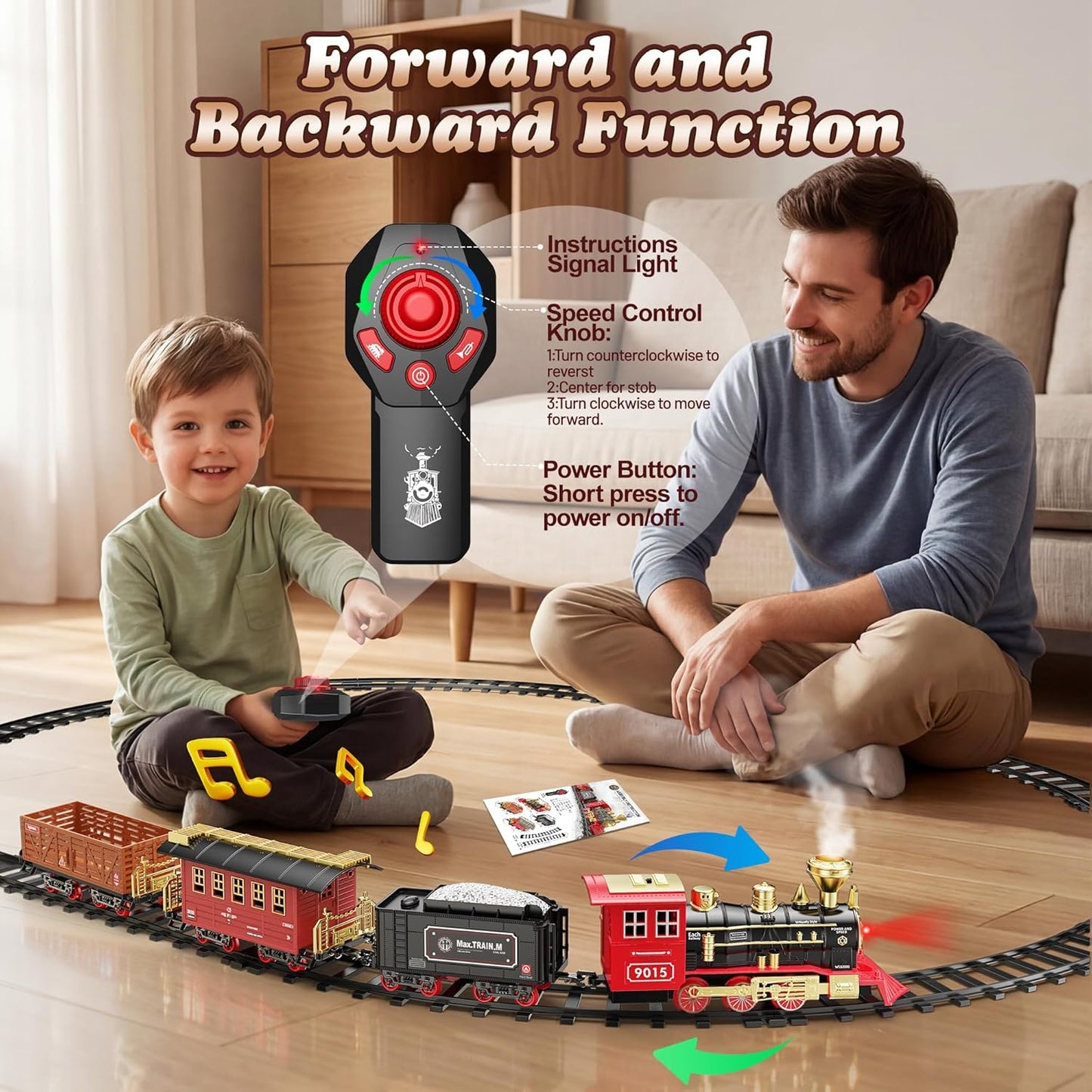 Hot Bee Train Set - Train Toys with Remote Control Trains for Boys with Smokes, Lights and Sound,Toy Train Set for Under Christmas Tree, Toddler Model Trains for 3 4 5 6 7 8+ Years Old Kids