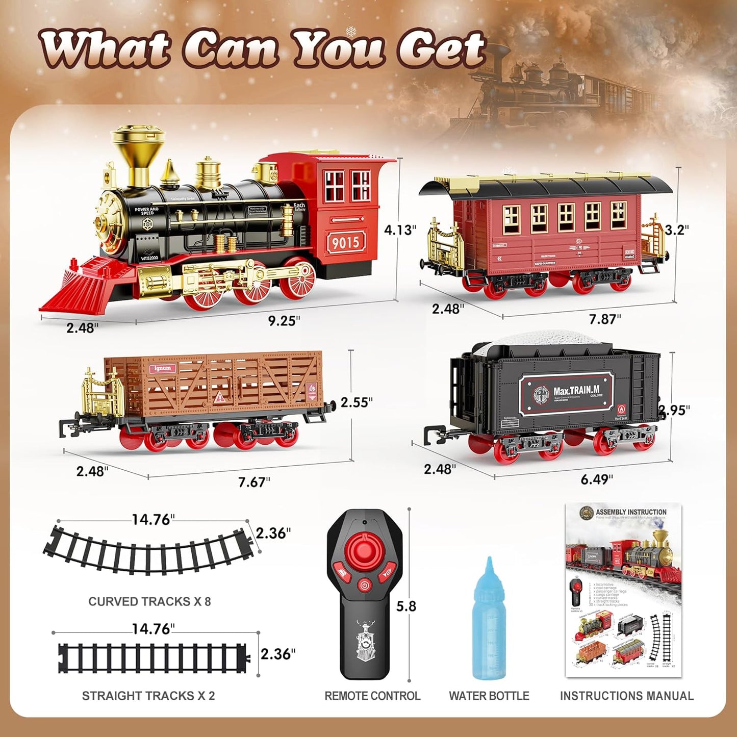 Hot Bee Train Set - Train Toys with Remote Control Trains for Boys with Smokes, Lights and Sound,Toy Train Set for Under Christmas Tree, Toddler Model Trains for 3 4 5 6 7 8+ Years Old Kids