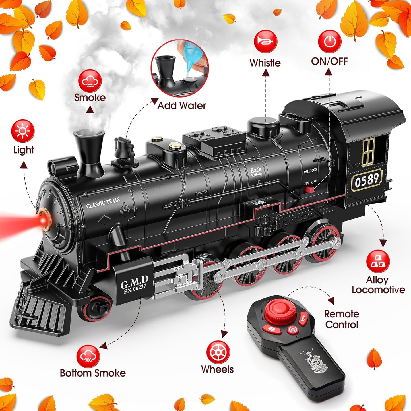 Hot Bee Train Set for Boys, Alloy Remote Control Train Sets with Steam Locomotive, Light Up Cars and Tracks, Electric Trains Set Toys for Toddler Kids, Christmas Toys Gifts for 3 4 5 6 7 8+ Year Old