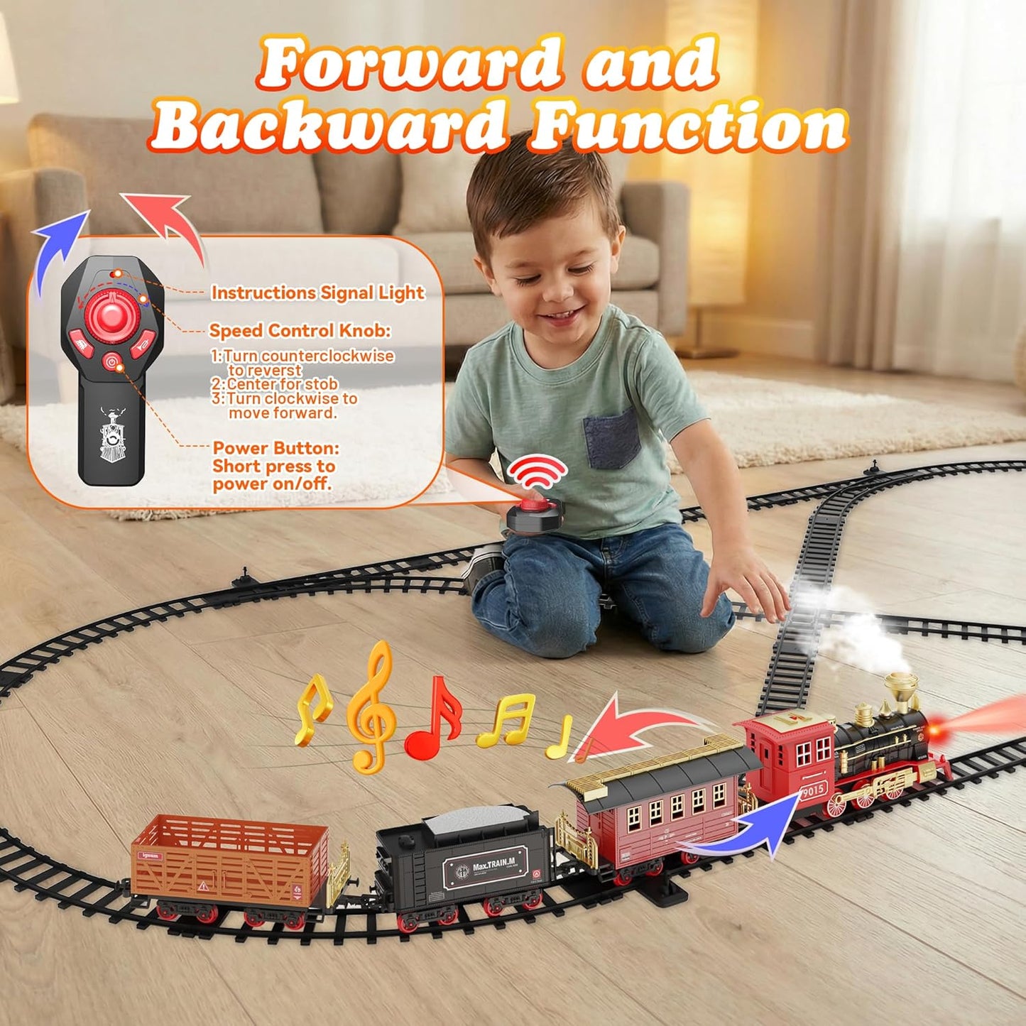 Hot Bee Train Set, Remote Control Train Toys with Luxury Tracks, Christmas Train Sets for Around the Tree,Toy Train with Smokes, Lights & Sound,Model Train Set for 3 4 5 6 7+ Years Old Boys Gifts Kids