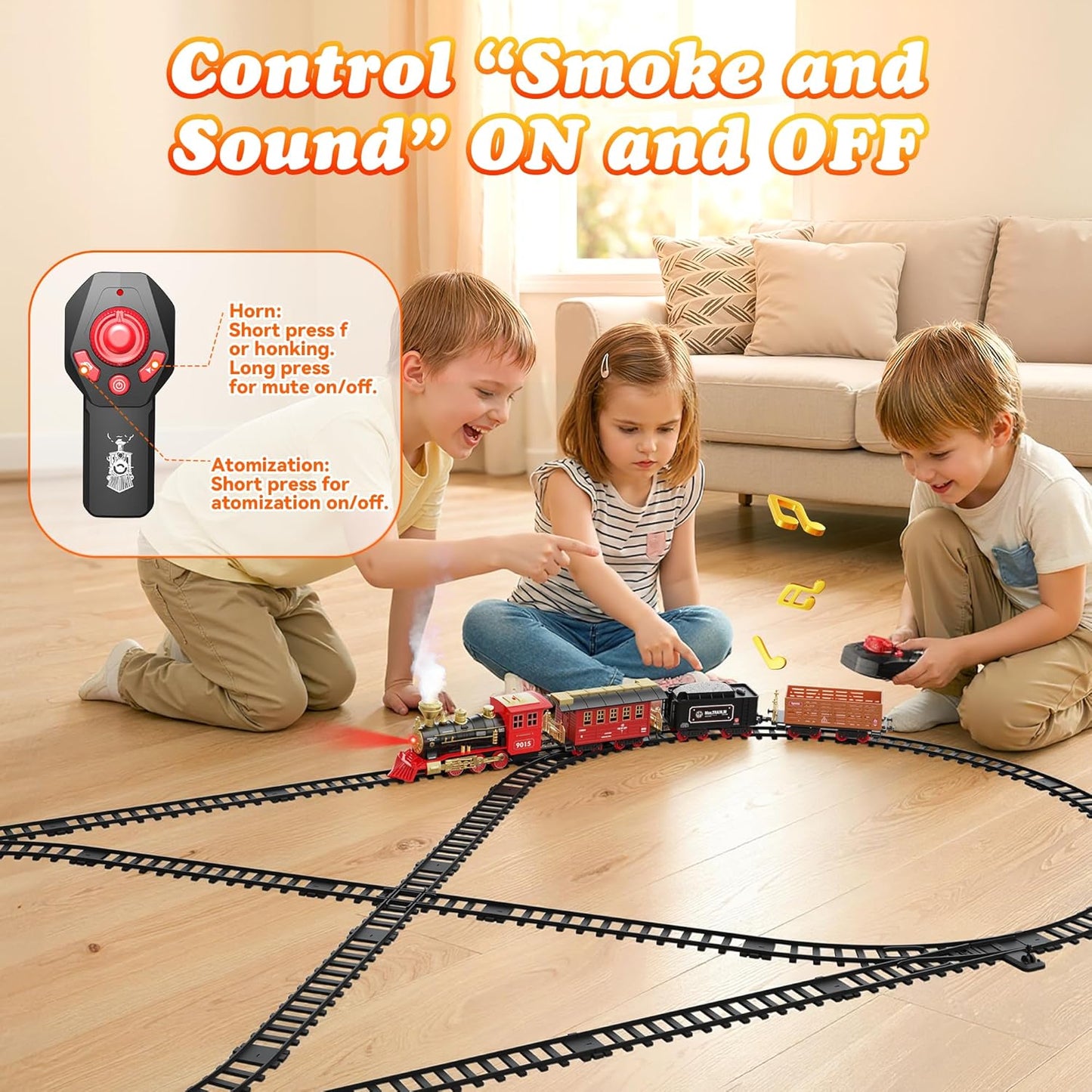Hot Bee Train Set, Remote Control Train Toys with Luxury Tracks, Christmas Train Sets for Around the Tree,Toy Train with Smokes, Lights & Sound,Model Train Set for 3 4 5 6 7+ Years Old Boys Gifts Kids