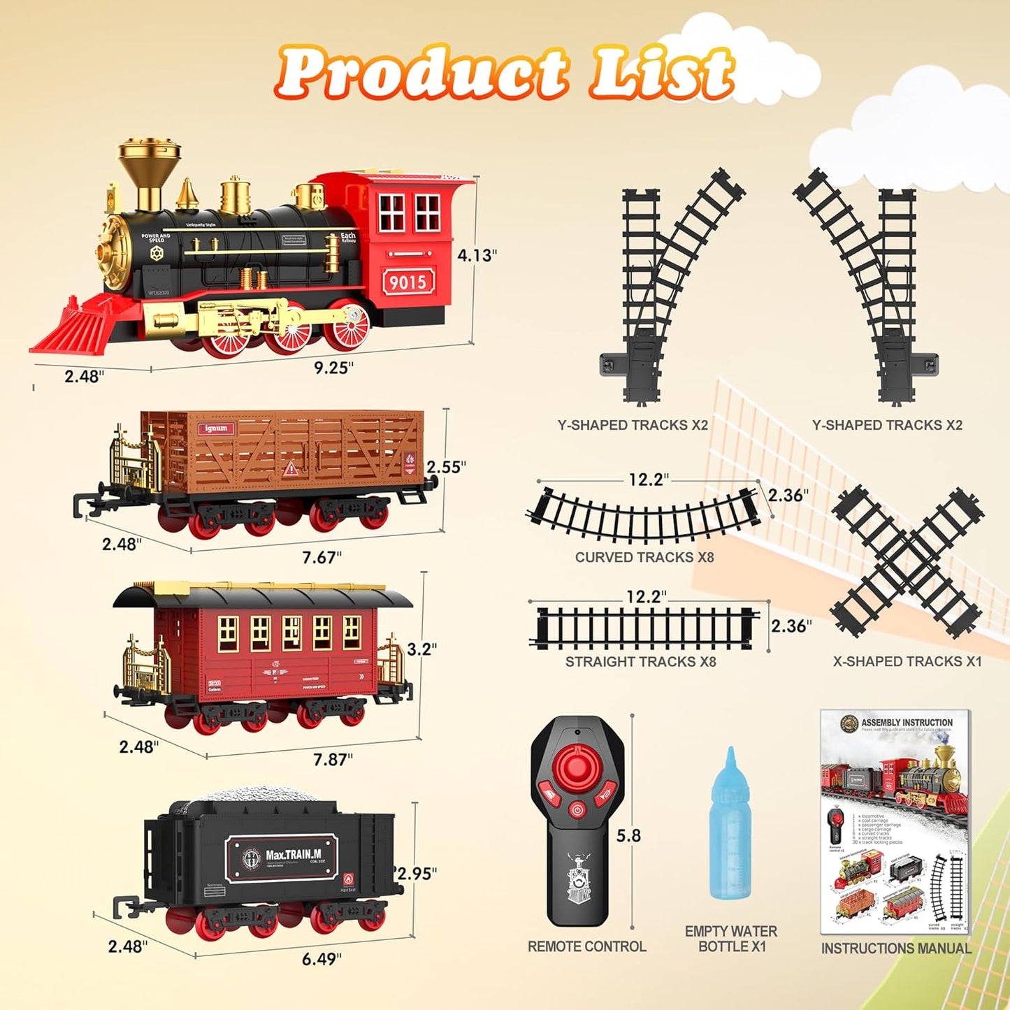 Hot Bee Train Set, Remote Control Train Toys with Luxury Tracks, Christmas Train Sets for Around the Tree,Toy Train with Smokes, Lights & Sound,Model Train Set for 3 4 5 6 7+ Years Old Boys Gifts Kids