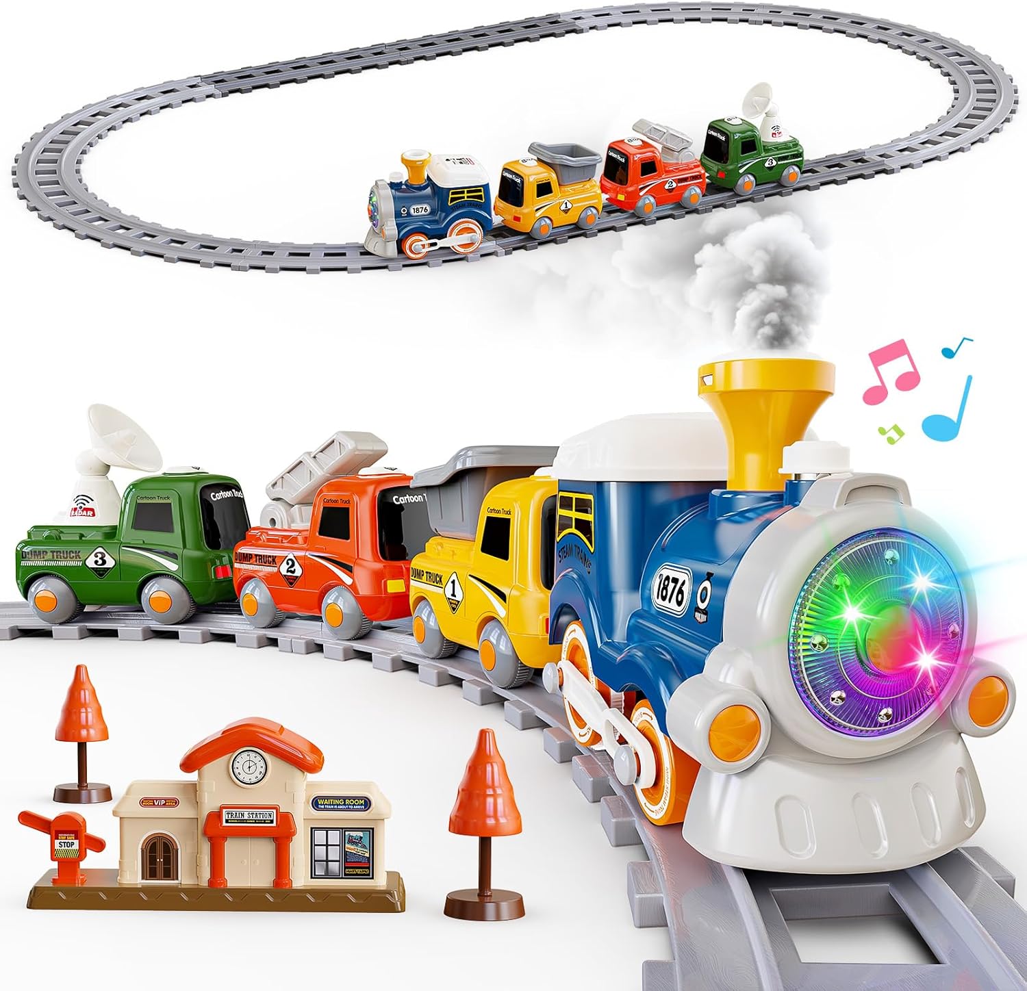 Hot Bee Train Set for Toddlers with Steam - Light Up & Sound Choo Choo