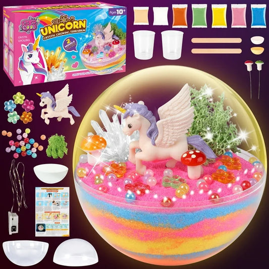 Unicorn Toys for Girls, Light up Unicorns Crystals Growing Terrarium Kit for Kids, Arts & Crafts Kits, Birthday Gifts for Ages 5-7 8-11 12+