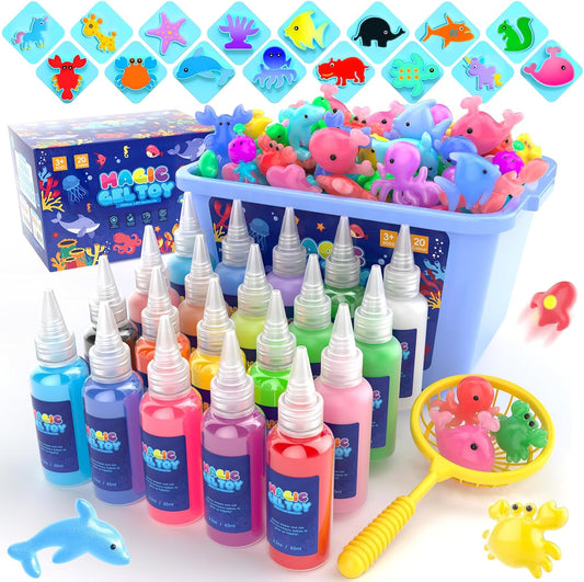 Hot Bee 20 Colours Magic Water, Water Elf Toy Kit, Aqua Fairy Water Gel Kit with 8 Double-Sided Moulds, 10 Glitter Gels Kids Toys DIY Aqua Fairy, Creative Crafts & Art Kit Gifts for Girls Ages 5 6 7 8