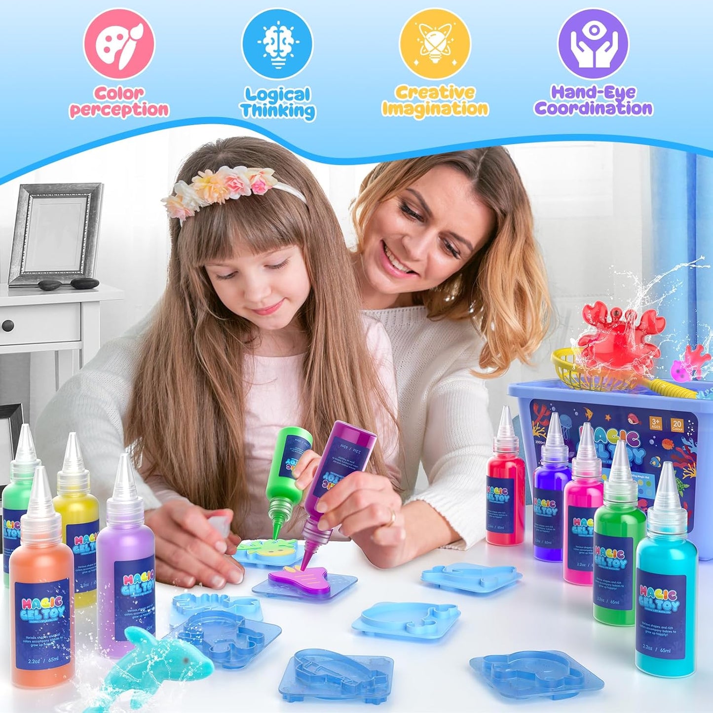 Hot Bee 20 Colours Magic Water, Water Elf Toy Kit, Aqua Fairy Water Gel Kit with 8 Double-Sided Moulds, 10 Glitter Gels Kids Toys DIY Aqua Fairy, Creative Crafts & Art Kit Gifts for Girls Ages 5 6 7 8