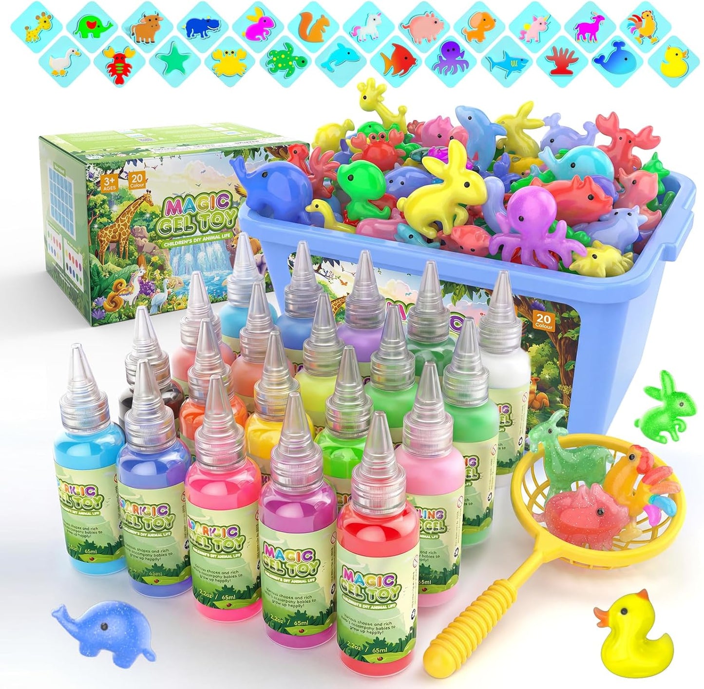 Hot Bee 20 Colours Magic Water Elf, 3D Aqua Gelz Set, Theme Farm Gel Creature Children's Toy, Aqua Gelz Refill Set, Squishy Make Your Own Set, Toy Gifts for Girls 5 6 7 8 Years