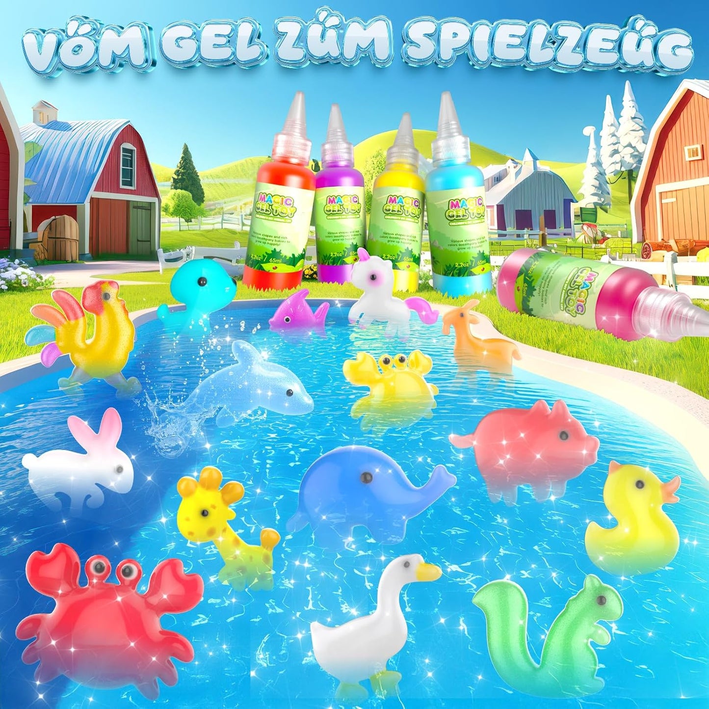 Hot Bee 20 Colours Magic Water Elf, 3D Aqua Gelz Set, Theme Farm Gel Creature Children's Toy, Aqua Gelz Refill Set, Squishy Make Your Own Set, Toy Gifts for Girls 5 6 7 8 Years