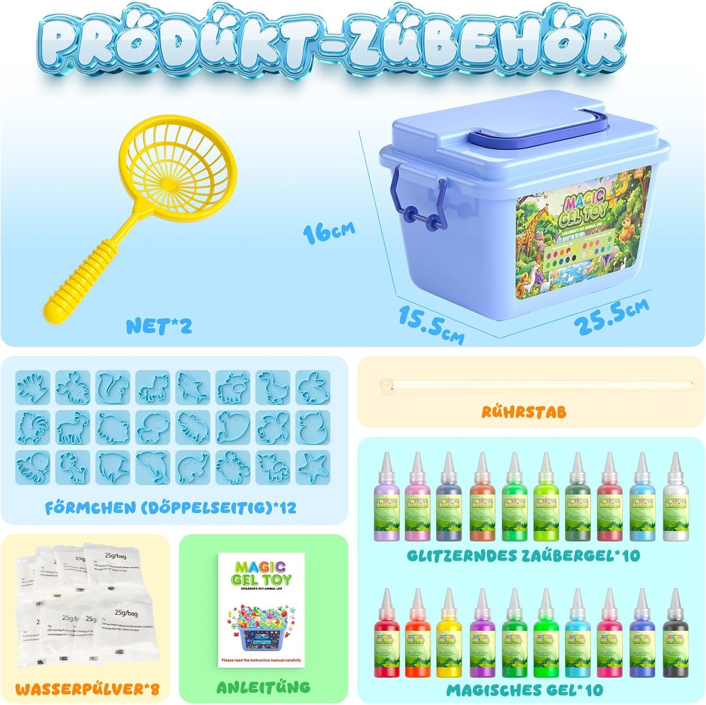 Hot Bee 20 Colours Magic Water Elf, 3D Aqua Gelz Set, Theme Farm Gel Creature Children's Toy, Aqua Gelz Refill Set, Squishy Make Your Own Set, Toy Gifts for Girls 5 6 7 8 Years
