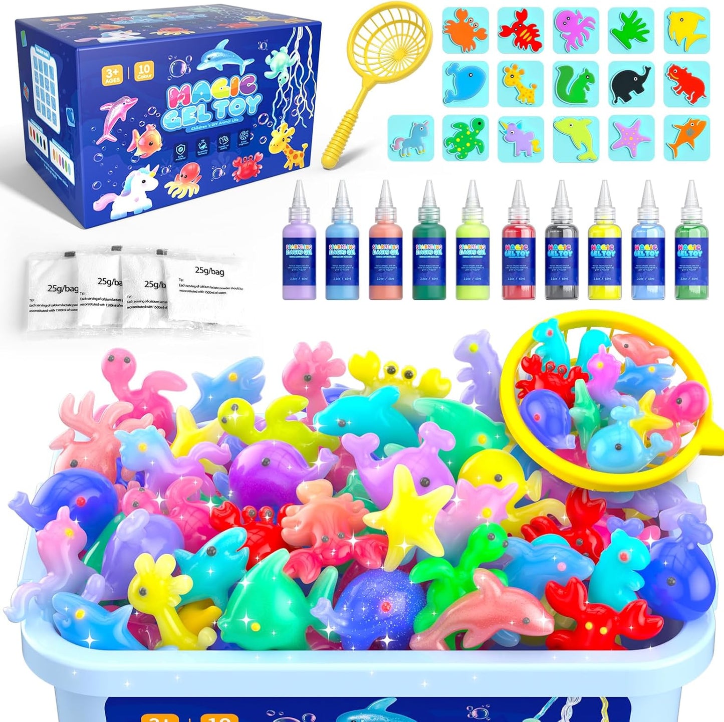 Hot Bee Magic Water Gel Water Elf Kit Squishy Maker Set Aqua Fairy Beads Art Craft Gift for Girls Boy Age 4 5 6 7 8 9 Toy for Kids Make Your Own Squishies Water Pets 10 Color 8 Double Sided Molds