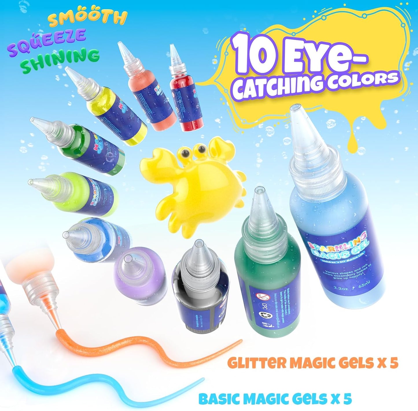 Hot Bee Magic Water Gel Water Elf Kit Squishy Maker Set Aqua Fairy Beads Art Craft Gift for Girls Boy Age 4 5 6 7 8 9 Toy for Kids Make Your Own Squishies Water Pets 10 Color 8 Double Sided Molds