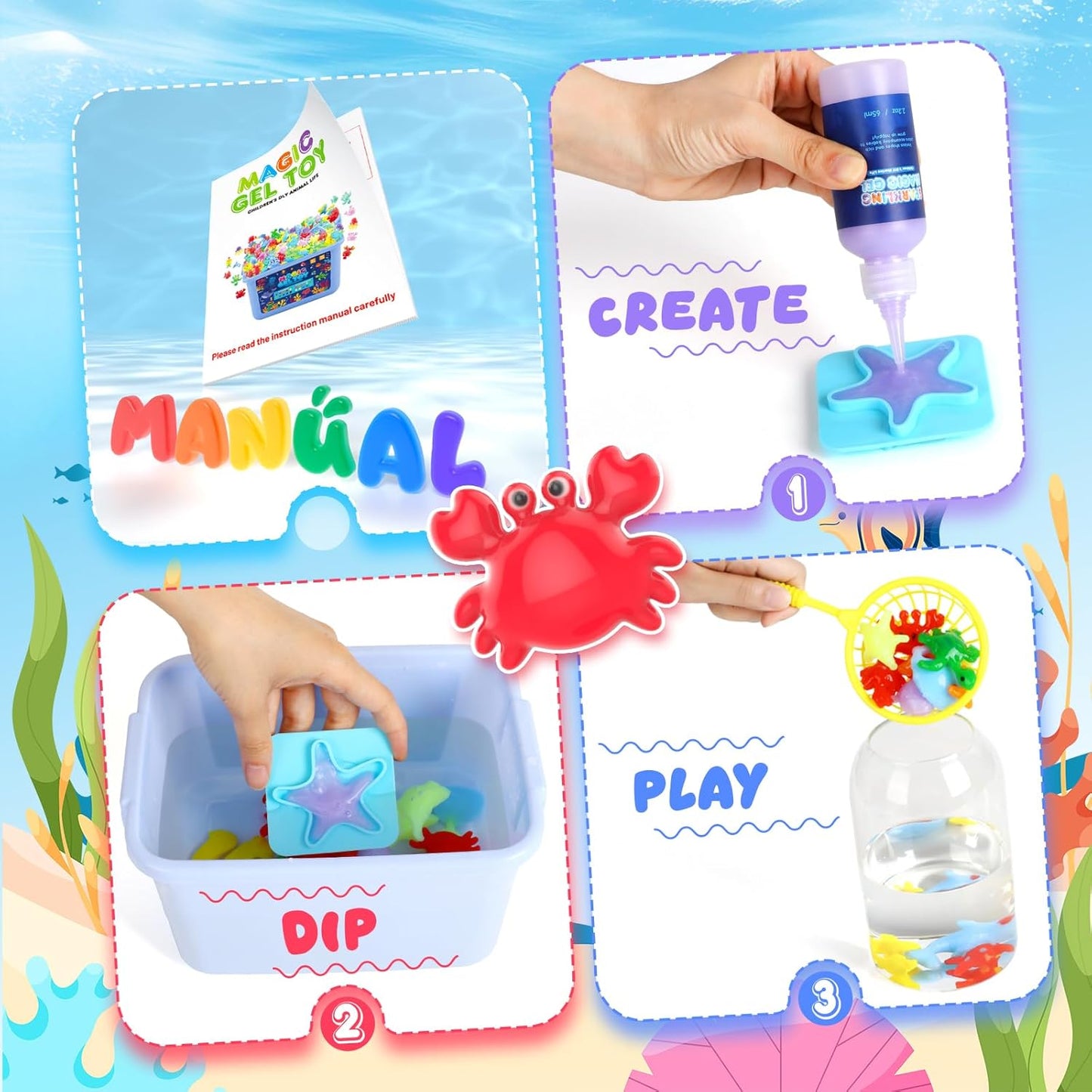 Hot Bee Magic Water Gel Water Elf Kit Squishy Maker Set Aqua Fairy Beads Art Craft Gift for Girls Boy Age 4 5 6 7 8 9 Toy for Kids Make Your Own Squishies Water Pets 10 Color 8 Double Sided Molds