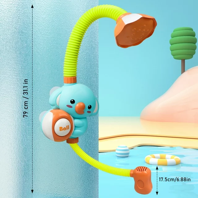 Baby Bath Toy Toddler Water Spray Shower Head, Bathtub Water Pump Cartoon Elephant Shower for Infants Kids, Blue