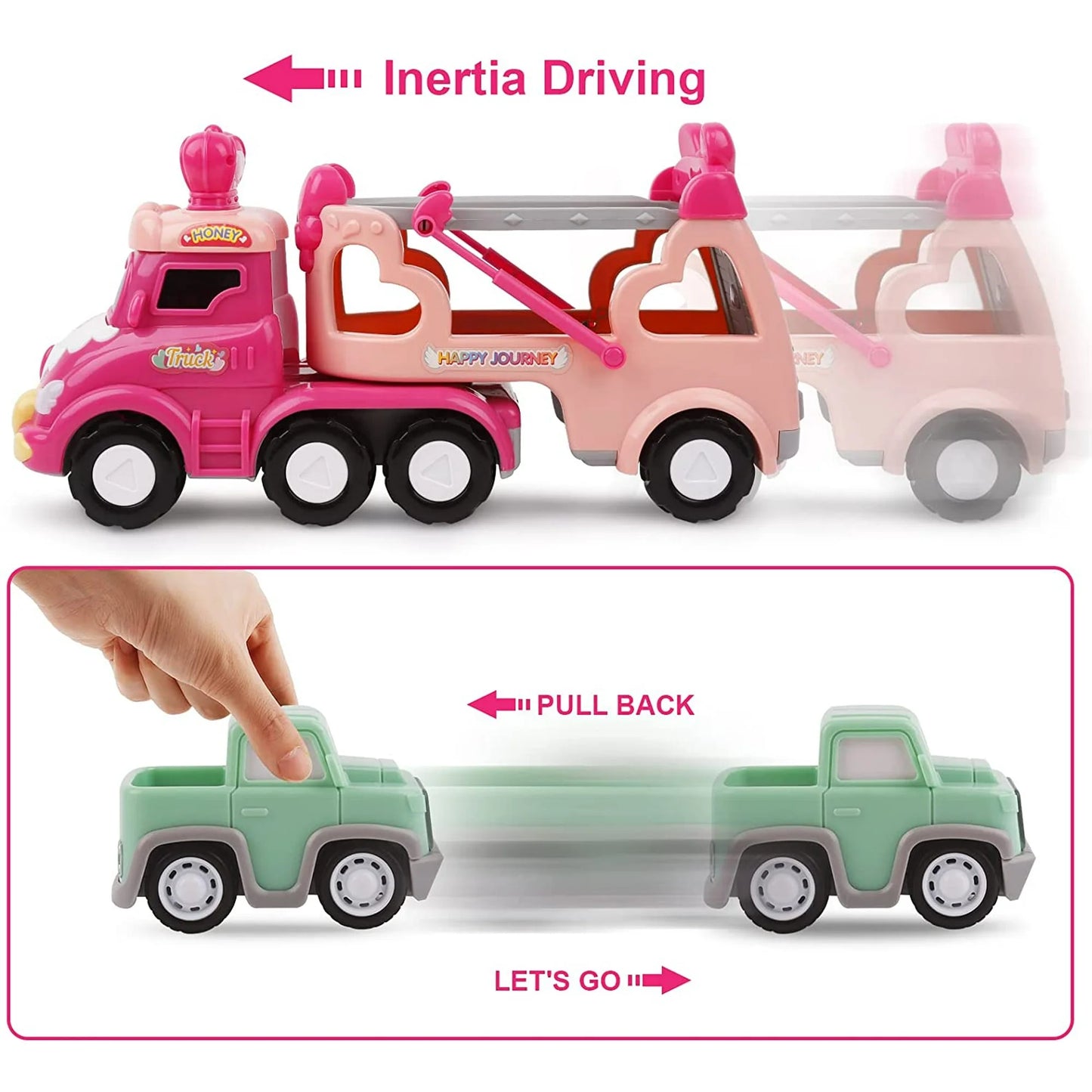 5 in 1 Carrier Car Toy Sets for Kids, Pink Princess Car Toys for Girls Toddlers Kids 2 3+, Child Play Birthday Gifts Christmas Gift Toys for Girls Party Favors