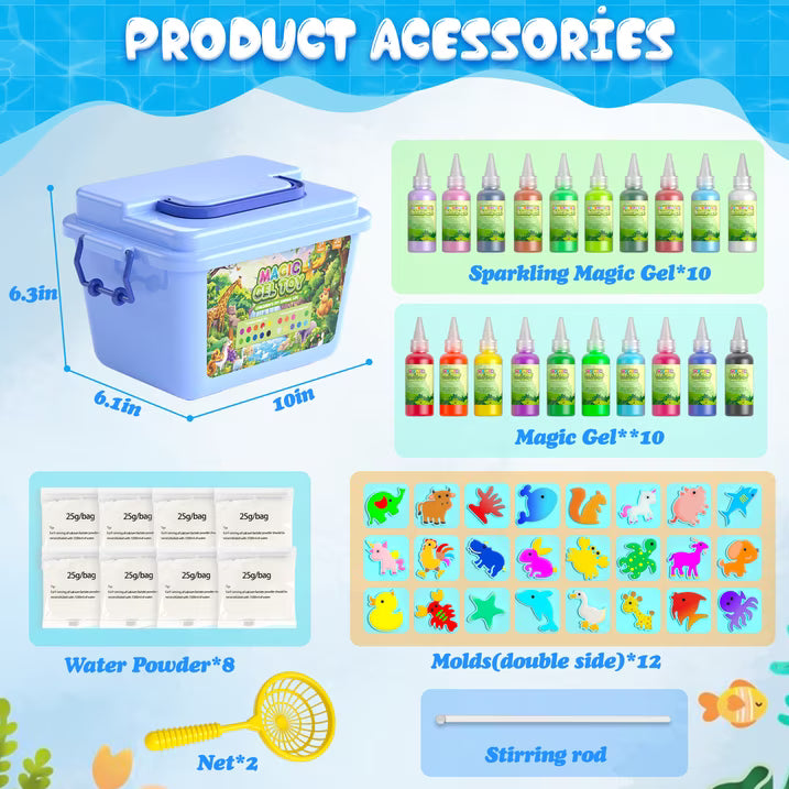 Carsky Magical Farm Gel Toy, 24 Animal Molds & 20 Gel w/ Storage Box, DIY Elf Water Kit Sensory Toy Craft Gift for Girls Boys Age 3-8