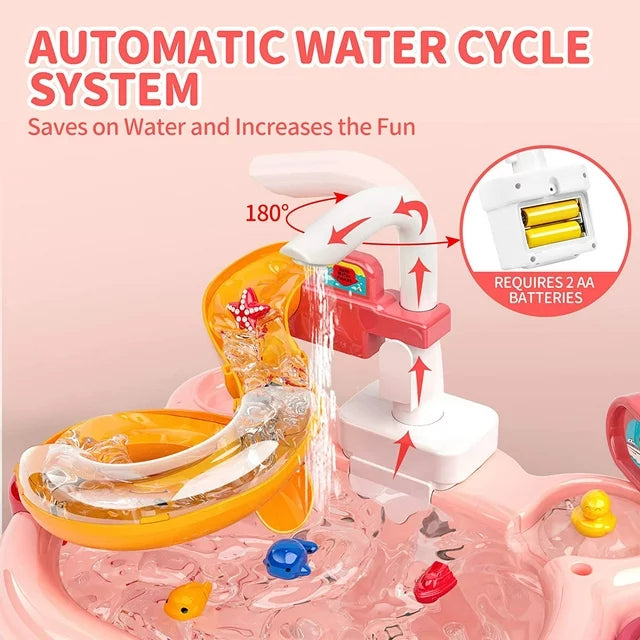 Play Kitchen Sink Toys for Girls 3-6 Years, Kids Electric Dishwasher Playing Toy with Running Water,2 in 1 Fishing Pool Toys for Toddlers Girls 3 Years and Up