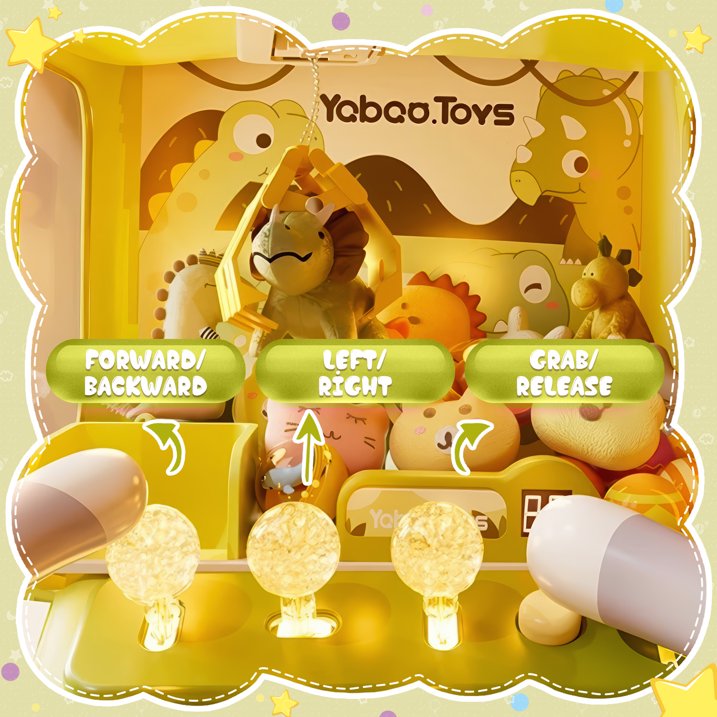 Dinosaur Mini Claw Machine for Kids, Light & Music Toy Grabber Game with 10 Plush, 24 Coins, Arcade Carnival birthday Christmas Gift for Boys Girls 3-6 7 8 9+