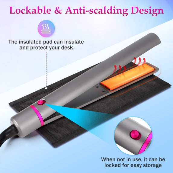 2 in 1 Hair Straightener & Curler with LED Display, 100-230°C Adjustable Temperature, Flat Iron with Lock Plate, 360° Rotating Cord, Heat Resistant Gloves & Anti-scalding Silicone Mat