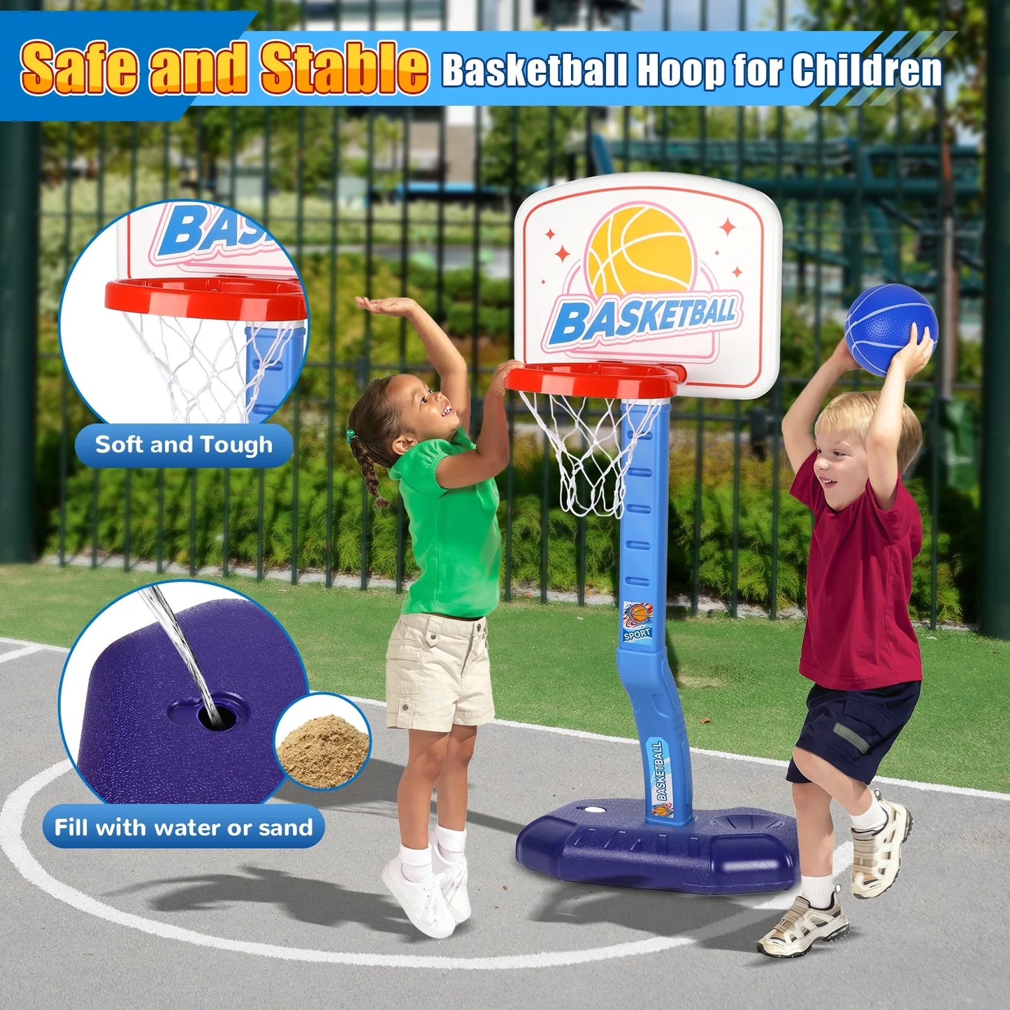 Poolside Basketball Hoop for Kids, Indoor & Outdoor Adjustable Height Hoop for Toddlers, Swimming Pool Basketball Game Toy, Summer Water Games for Adults and Kids 3-6 7 8+