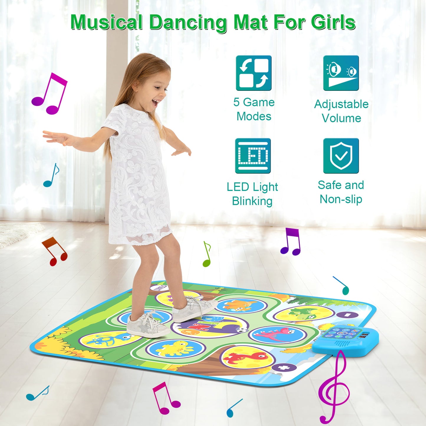 Dance Mat Toy, Dinosaur Toy Mat Birthday Gifts for 3 4 5 6 7 8-10 Years Old Girls