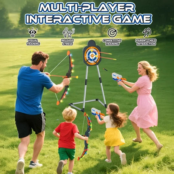 2 in 1 Light-up Archery & Foam Dart Toy Set, 2 LED Bows & 24 Suction Cup Arrows, Bow and Arrow Stanging Shooting Targets Toys, Indoor Outdoor Foam Target Game for Kids Ages 5-12