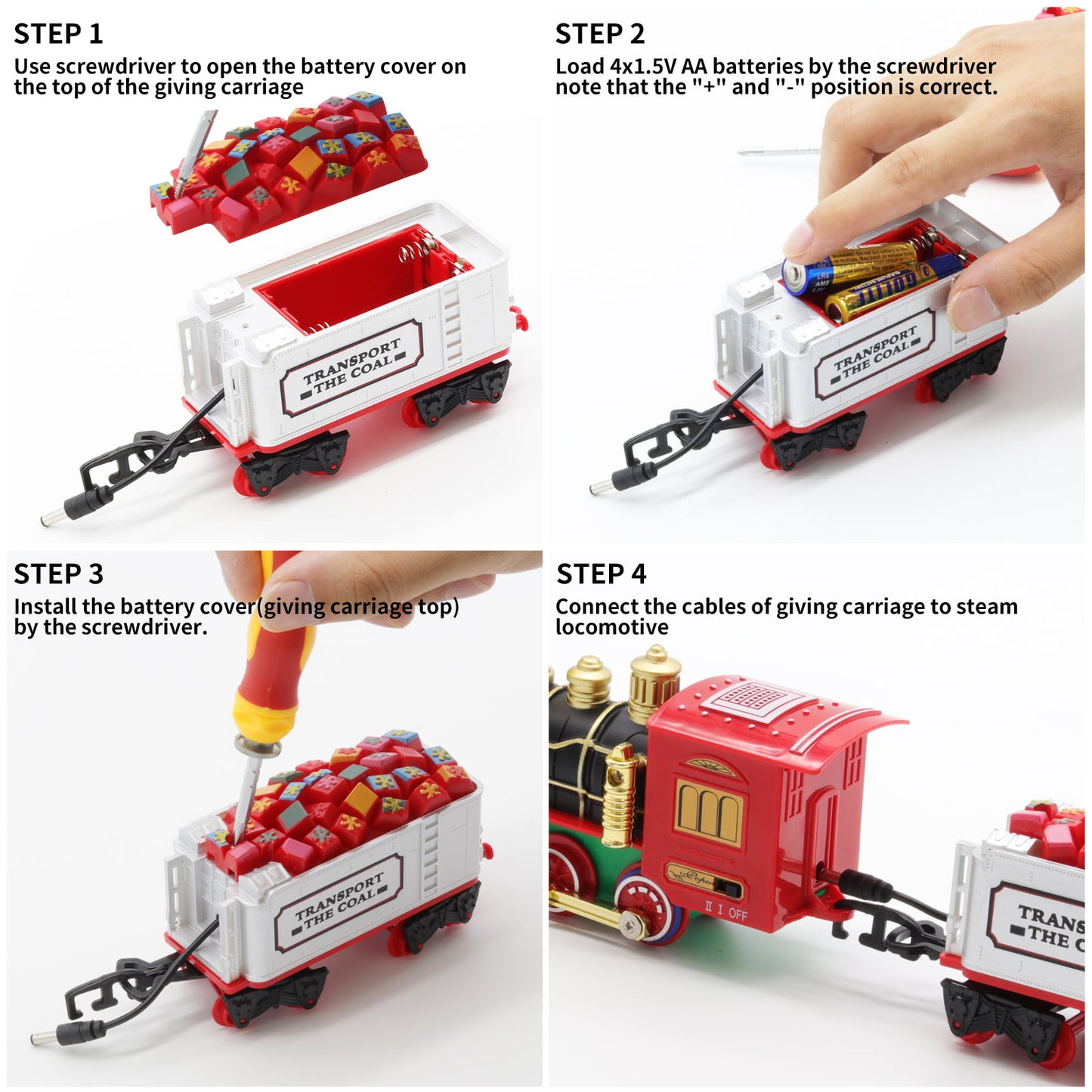 Christmas Electric Train Set Toy for Kids, Train with Smoke, Realistic Lights&Sounds, 4 Cars and Tracks Kits, Gifts for Boys Girls Age 3+