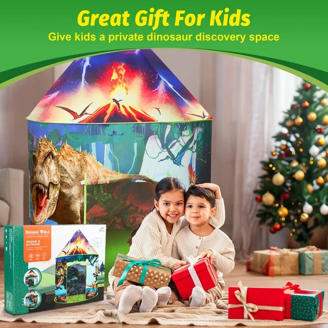 Dinosaur Play Tent for Kids Boys Ages 3 4 5 6+ , Dinosaur Roars and Dinosaur Figurines Boys Toys Ages 3 4 5 6 +, Birthday Christmas Dinosaur Gift for Boys.