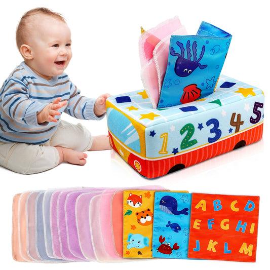 Baby Tissue Box Toy for Toddlers, Early Educational Learning Toys, Christmas Gift Montessori STEM Toys for Kids Boys Girls Aged 6 Months +