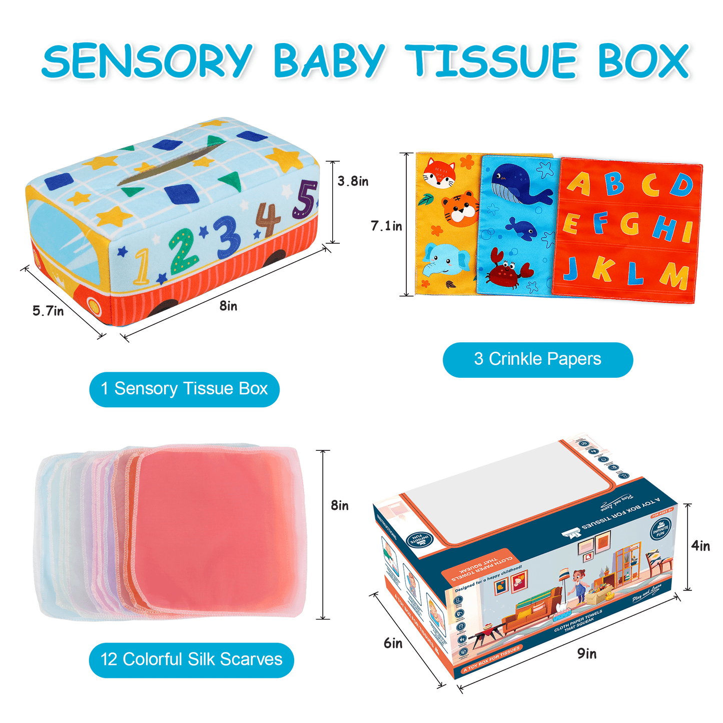 Baby Tissue Box Toy for Toddlers, Early Educational Learning Toys, Christmas Gift Montessori STEM Toys for Kids Boys Girls Aged 6 Months +